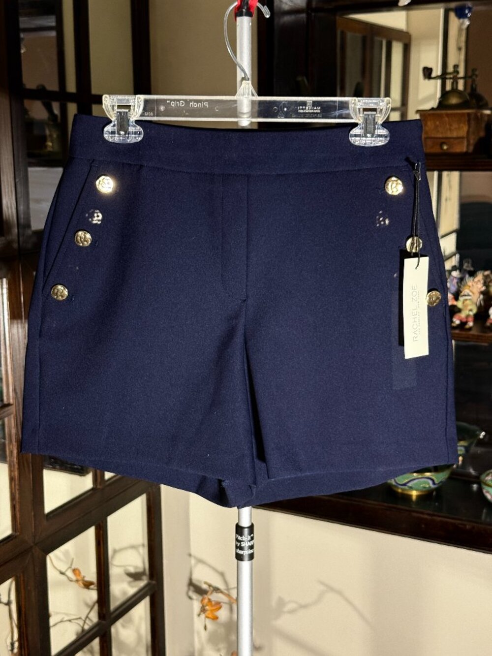 Rachel Zoe Dress Shorts Navy Blue Silver Button Pull-On High Waist Size 6 NWT